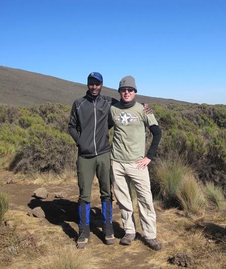 The duo of climbers (Mtuy and Kieller) on the Shira Plateau.